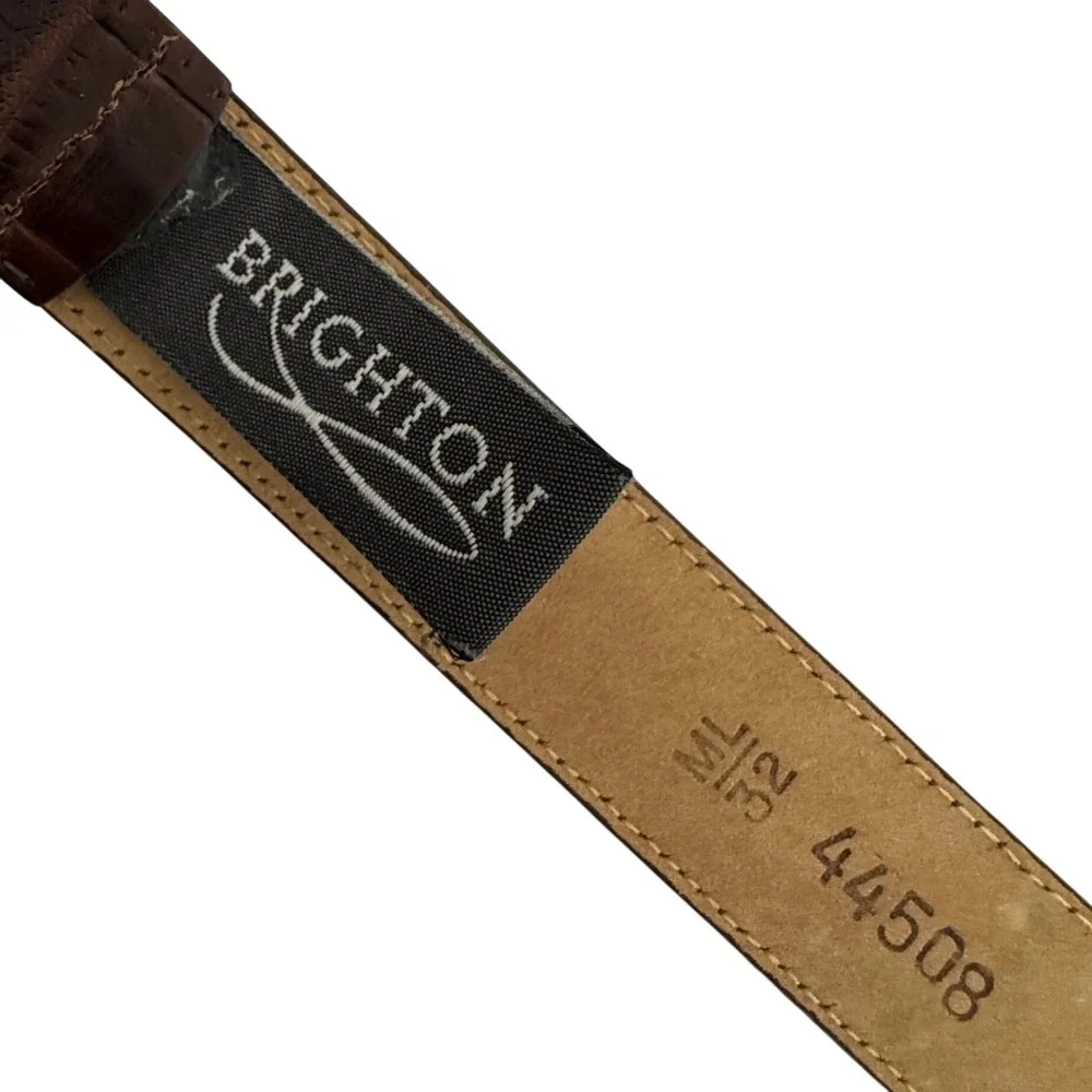 Vtg Brighton Crocodile Embossed Leather Belt Womens 32 Brown Western Ornate